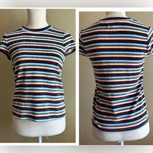 Madewell Izzy Color Striped Velour Crewneck Tee Retro